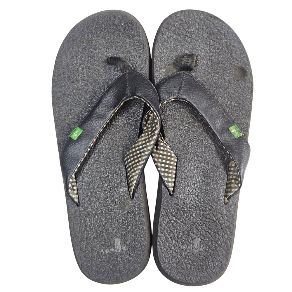 Sanuk Yoga Mat Black Flip Flop Sandals Womens Size 8 Cushioned Thong GHL